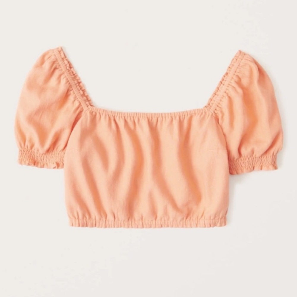 NWT Abercrombie & Fitch Cropped Short Sleeve Ruched Top Coral Orange Size XS